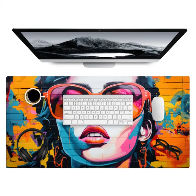 Vrouw - Bril - Kleuren - Graffiti Muismat XXL klein -3d