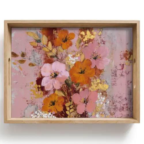 Schilderij - Bloemen - Rustiek - Roze Dienblad Rechthoek middel -z3d_shopping