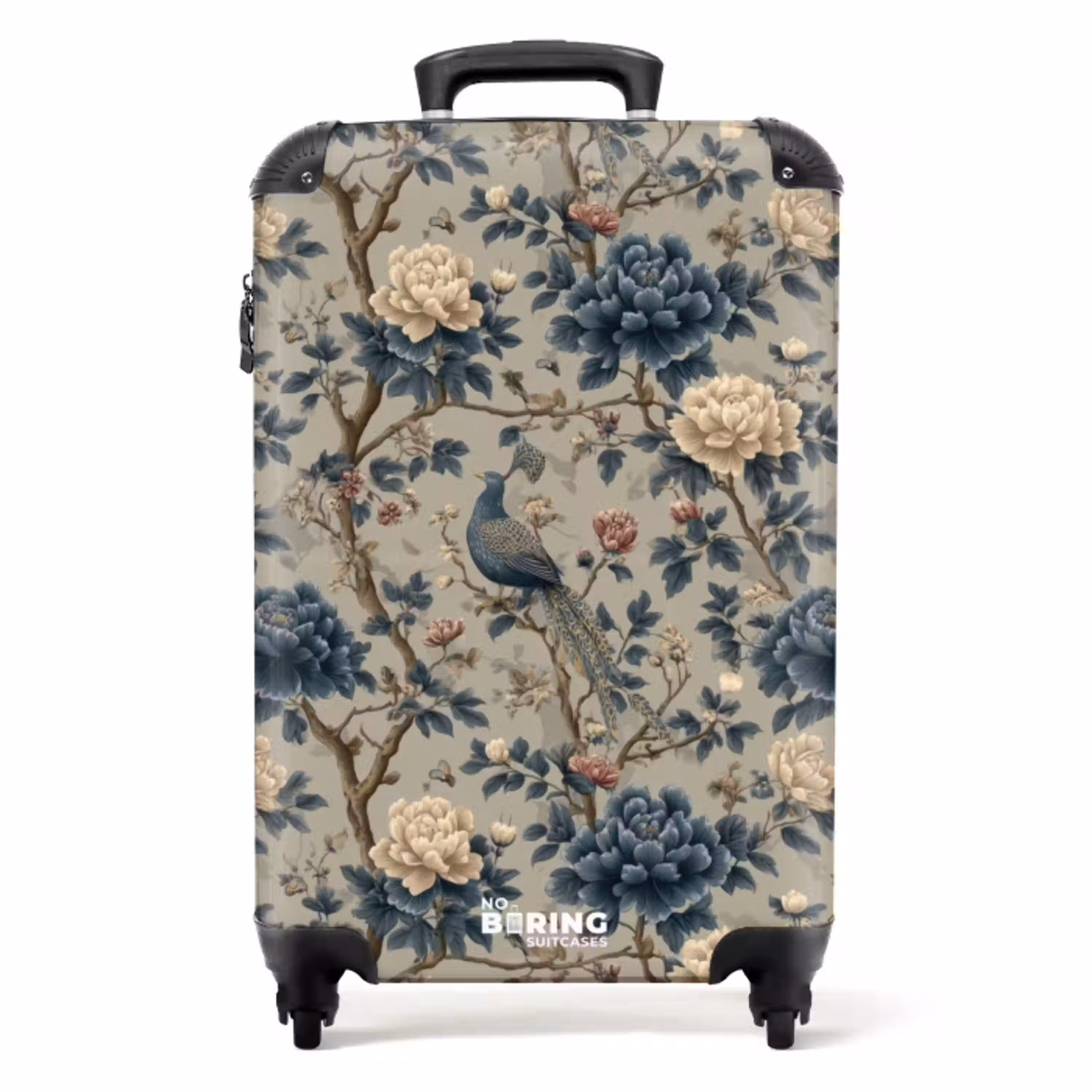 Pauw - Bloemen - Blauw NBS - Handbagage koffer - Volwassenen Unisex middel -productfoto_recht