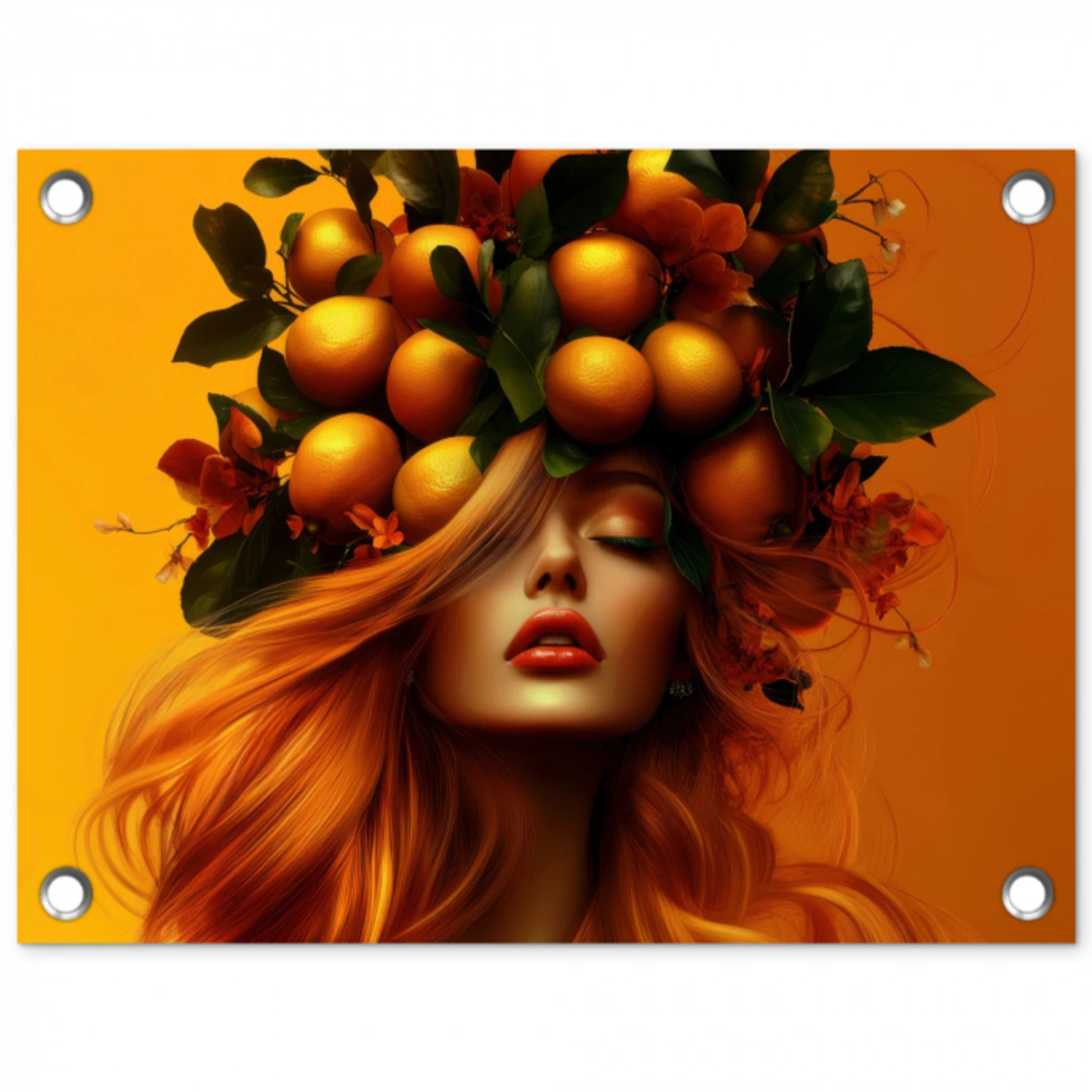 Vrouw - Citroenen - Bloesem - Geel tuinposter los doek klein -3d