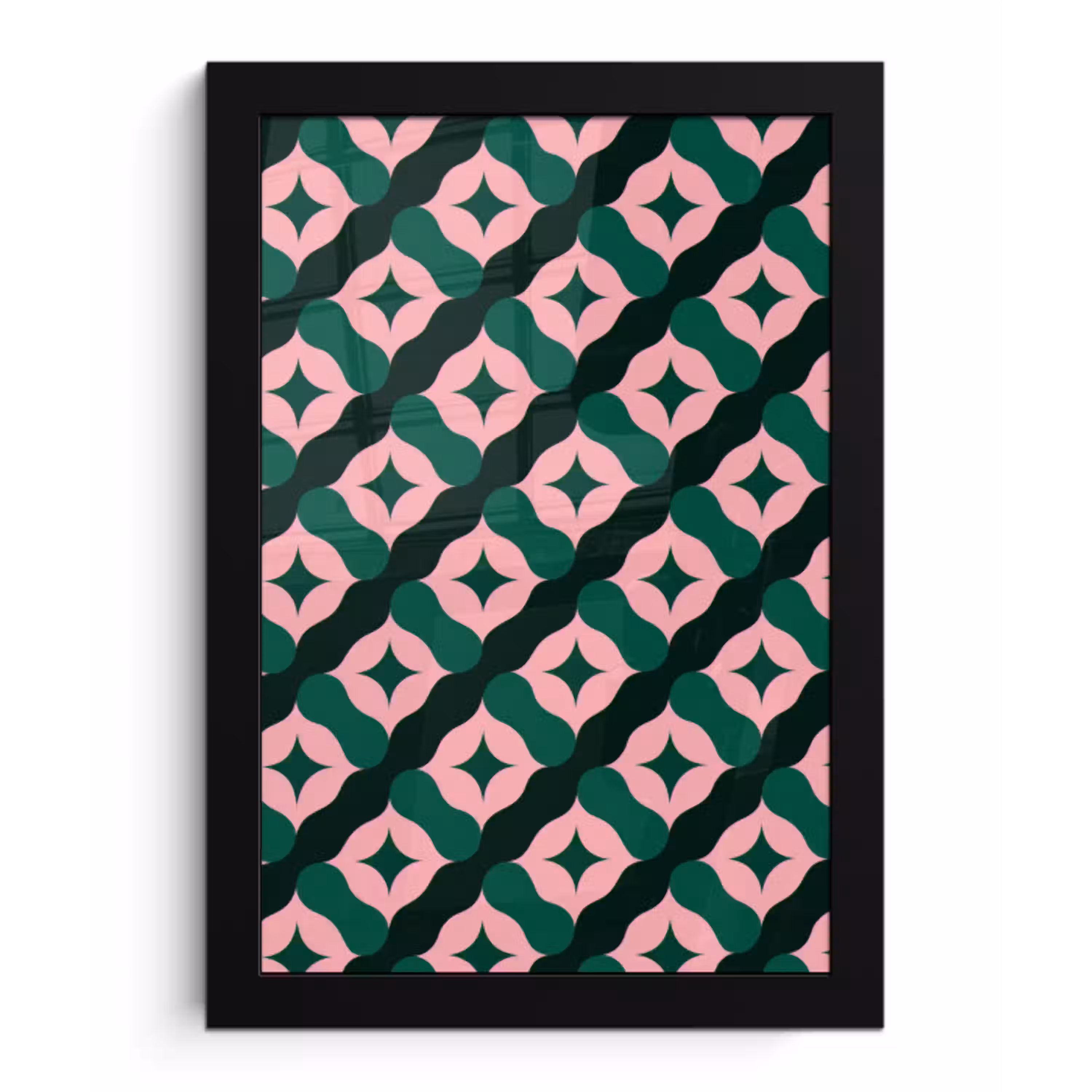 Groen - Roze - Retro - Sterren fotolijst zwart zonder passe partout klein 224 -3d
