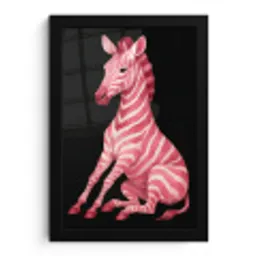 Zebra - Roze - Gestreept fotolijst zwart zonder passe partout klein -3d