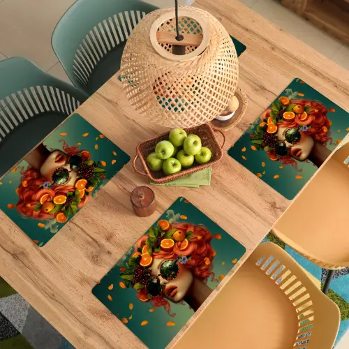 Vrouw - Sinaasappel - Bessen - Oranje Placemat vinyl groot -zzsfeer5_Kitchenyeah-website