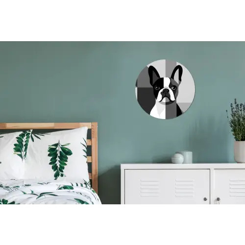 Buldog - Zwart - Abstract - Vlakken Wandcirkel aluminium klein -slaapkamer
