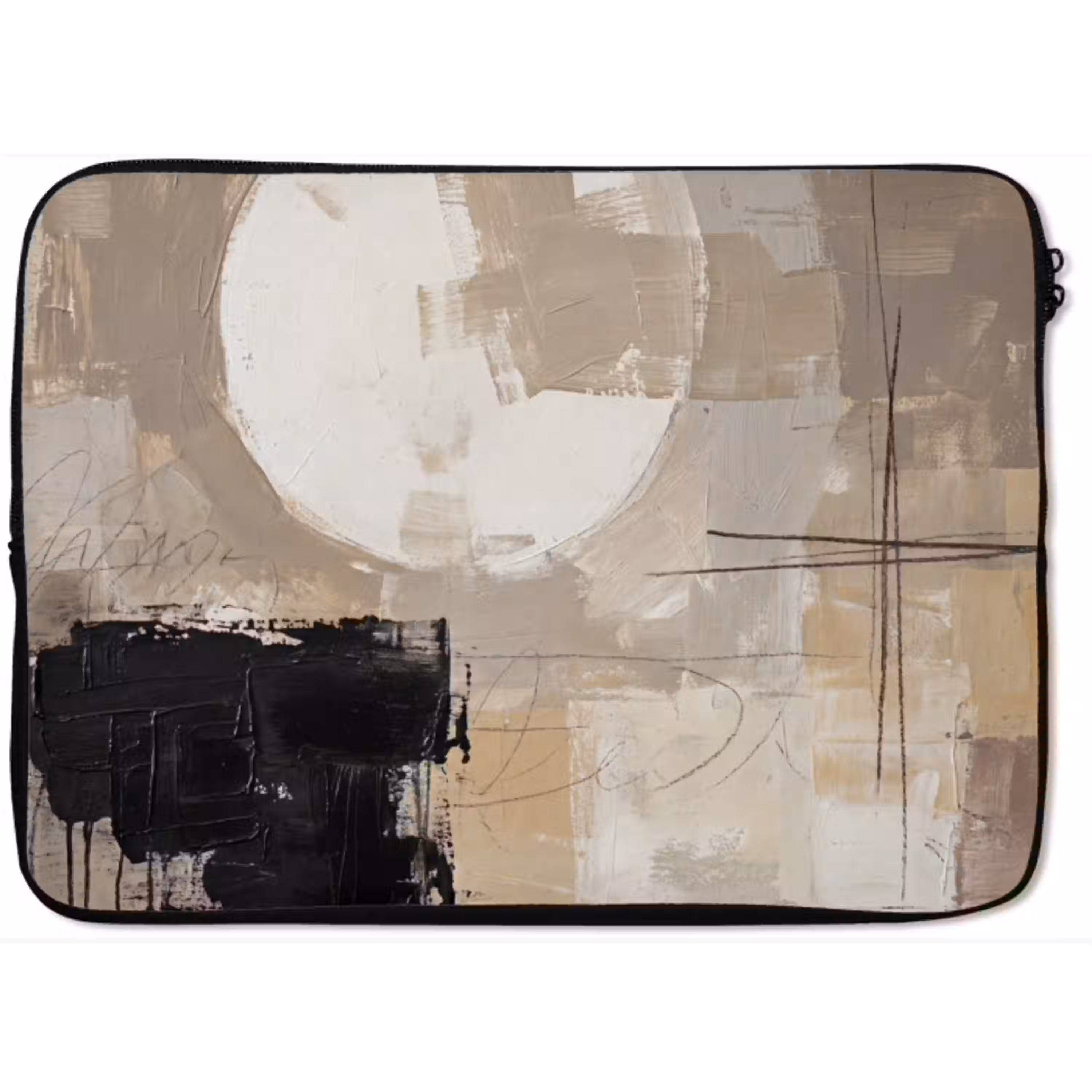 Abstract - Cirkel - Modern - Beige - Zwart - Minimalistisch laptophoes neopreen klein -zkaufland3dotto