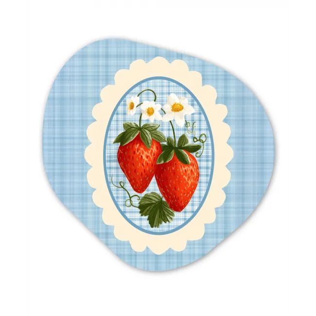 Aardbeien - Lijst - Rood - Geruit Wandcirkel Organisch Forex 3mm klein -3d