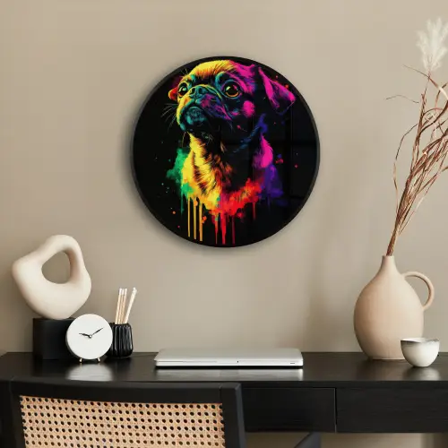 Puck - Hond - Verf - Kleuren Fotolijst rond zonder passe partout klein -sfeer1