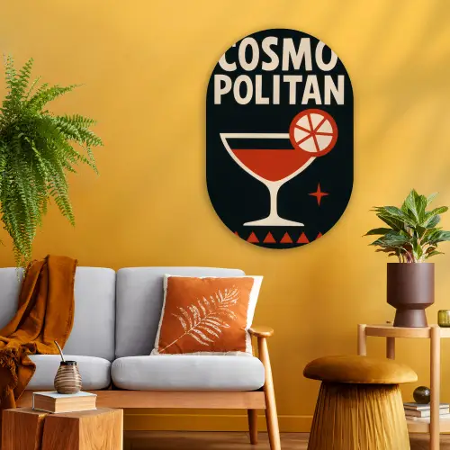 Cocktail - Zwart - Illustratie Wandcirkel Ovaal Glas middel -sfeer4