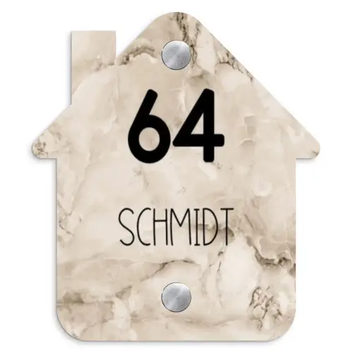 Lichtbruin marmer - Modern Naambord Huisje klein -3d