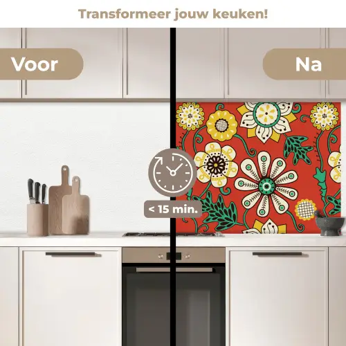 Design - Bloemen - Hippie - Retro keuken achterwand 2 middel 871 -voor-na2_NL