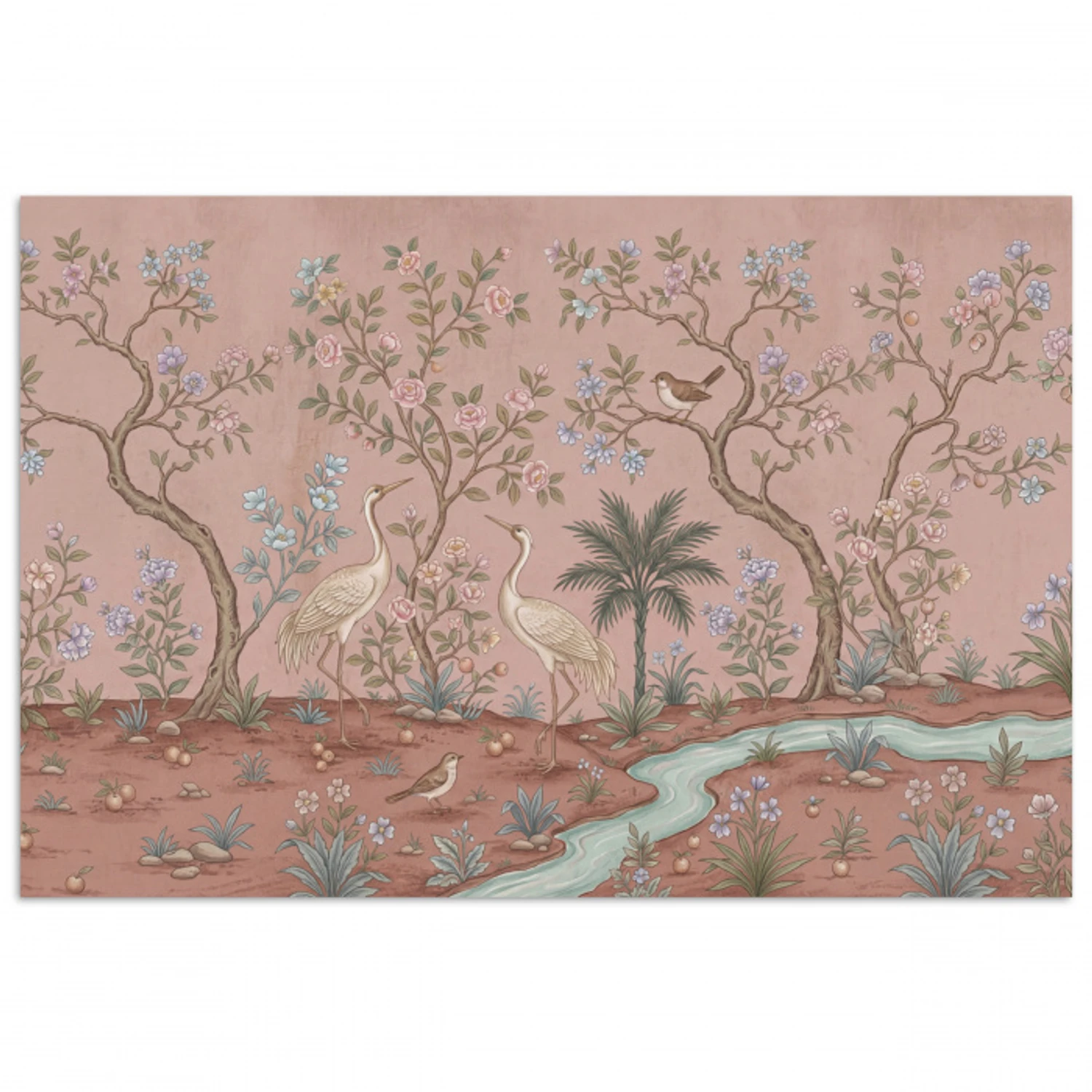 Nostalgisch - Reigers - Roze poster papier klein -3d
