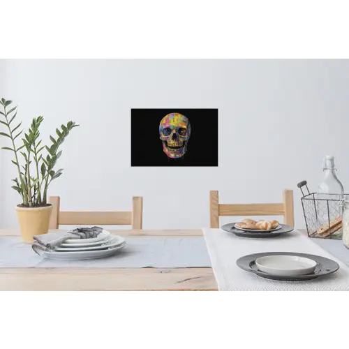 Penseelstreken - Schedel - Kleurrijk - Abstract Muursticker klein -eettafel