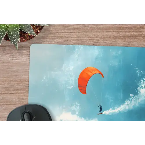 Kitesurfer - Oranje - Zee - Lucht muismat rubber klein -closeup