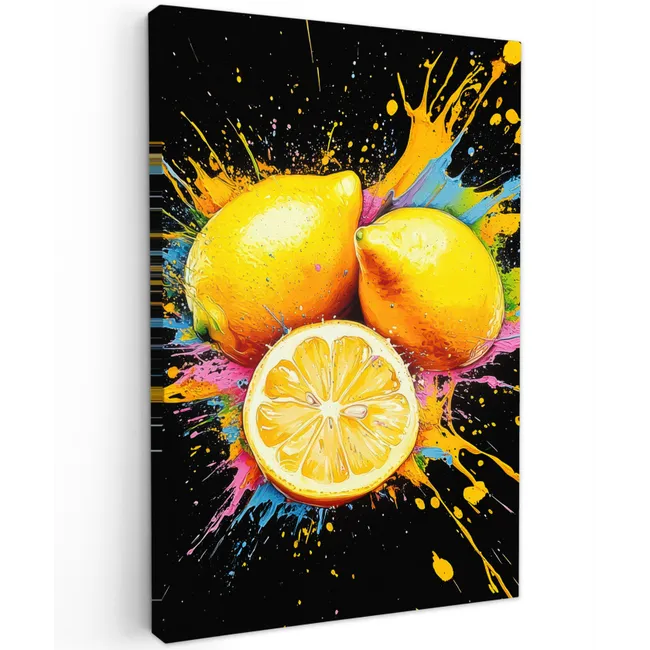 Citroen - Graffiti - Kleurrijk - Verf - Modern Tuinposter op houten frame 2 cm dik klein -3d