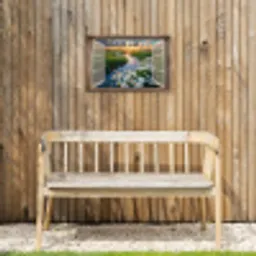 Doorkijk - Landschap - Raam - Water - Zonsondergang Tuinposter op houten frame 2 cm dik klein -sfeer4