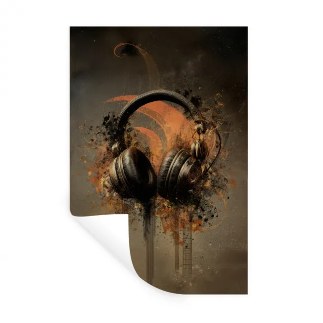 Koptelefoon - Bruin - Verf - Vintage Muursticker klein -3d