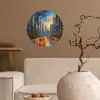 Auto - Skyline - Zon - Blauw Wandcirkel behangsticker klein -sfeer1