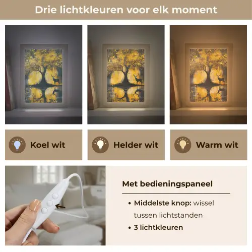 Boom - Verflook - Hert - Natuur - Goud Light Box met kabel (Tafellamp) klein -USP_lichtkleurNL