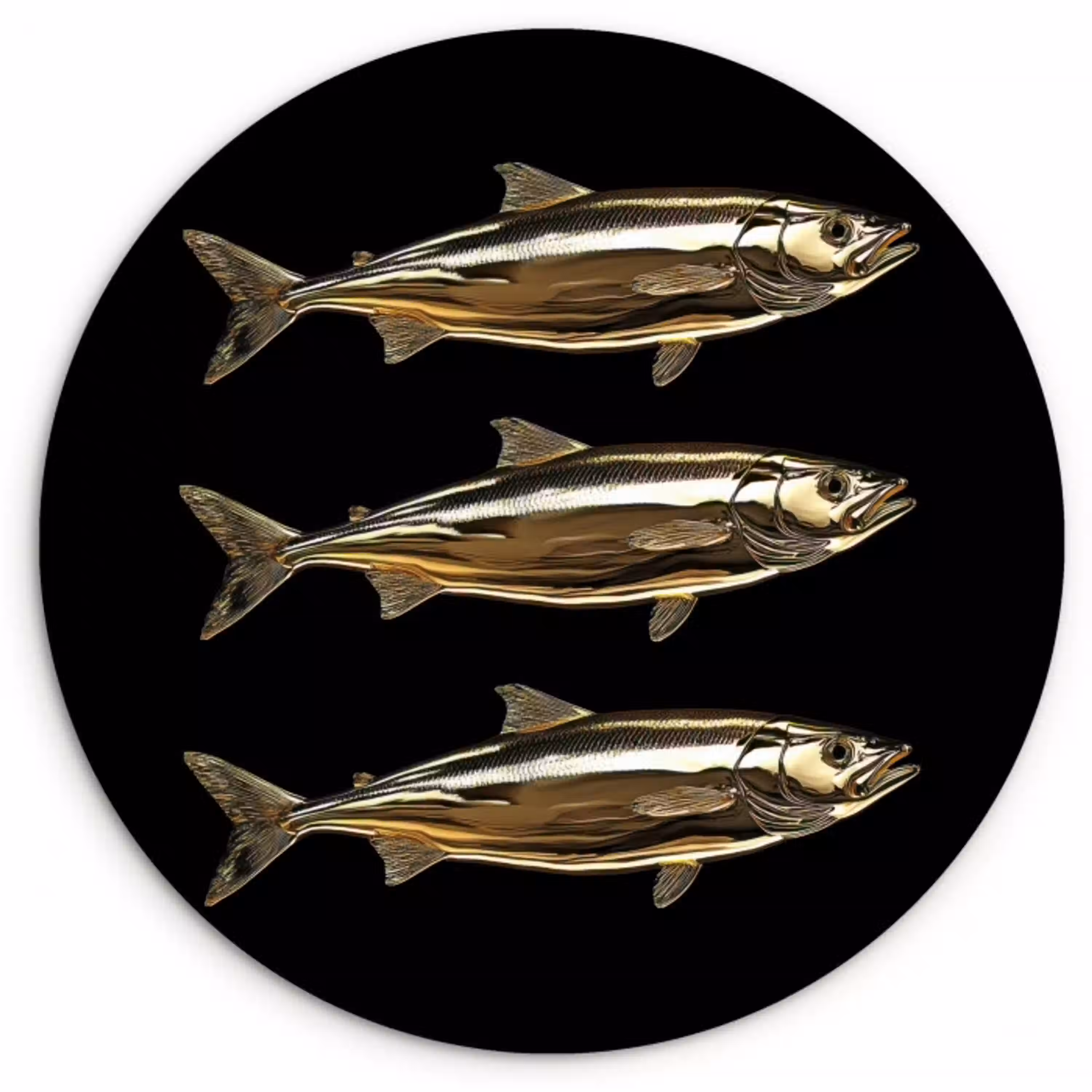 Vissen - Goud - Zwart Wandcirkel kunststof plaat 5mm dik klein -3d