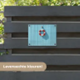 Reddingsboei - Houten wand - Blauw tuinposter los doek klein -sfeer3