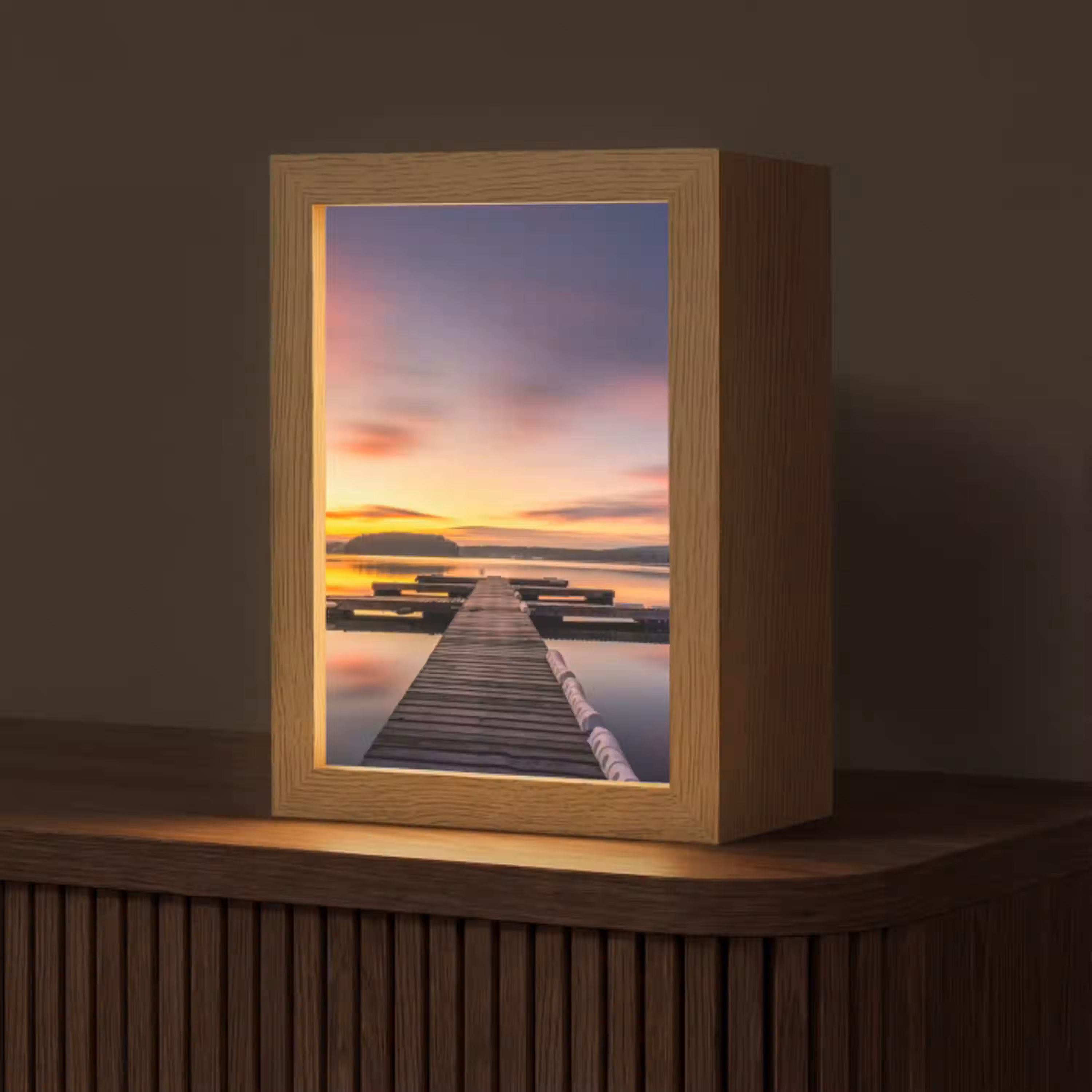 Steiger - Zonsondergang - Water - Zee - Reflectie Light Box met kabel (Tafellamp) klein -z3d_website