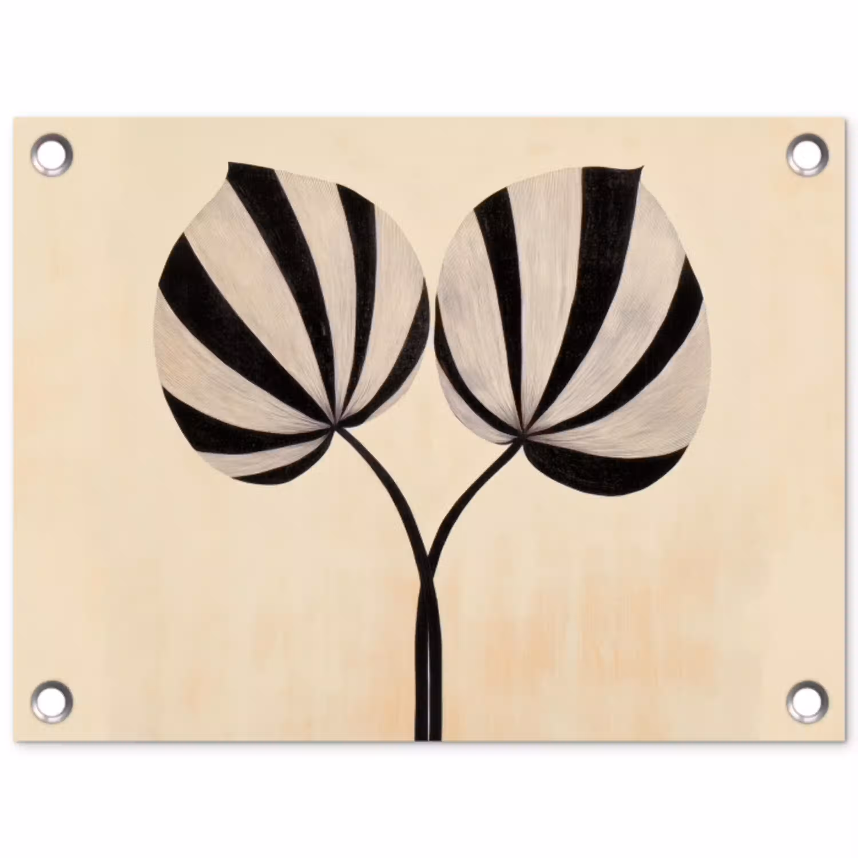 Bladeren - Gestreept - Stengel - Beige tuinposter los doek klein -3d