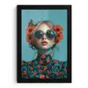 Vrouw - Blauw - Vlinder - Bloemen - Aesthetic fotolijst zwart zonder passe partout klein -3d