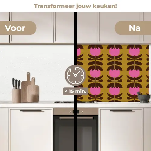 Abstract - Bloemen - Roze keuken achterwand 2 middel 871 -voor-na2_NL