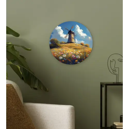 Windmolen - Heuvel - Bloemen - Kleurrijk Wandcirkel kunststof plaat 5mm dik klein -sfeer3