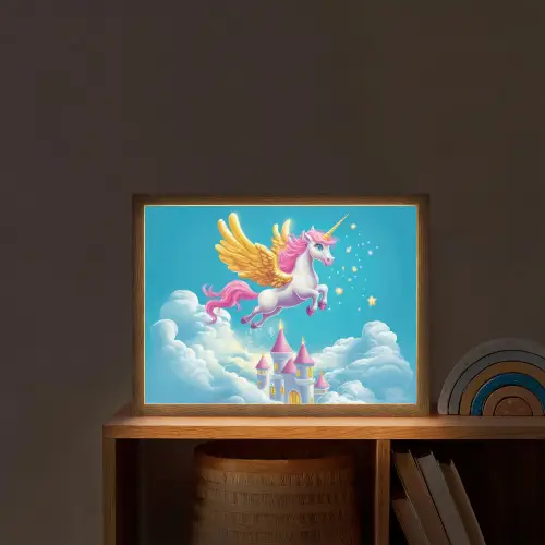 Eenhoorn - Fantasie - Kasteel Light Box met batterij (Wandlamp kind) middel -sfeer1_kind