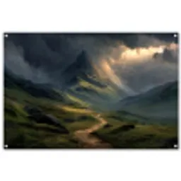 Bergen - Kronkelpad - Groen - Wolken tuinposter los doek groot -3d