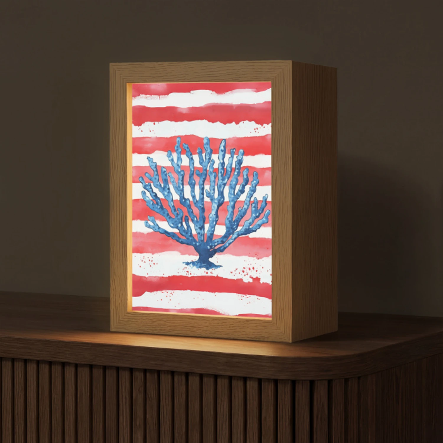 Koraal - Verfstructuur - Rood - Blauw Light Box met kabel (Tafellamp) klein -z3d_website