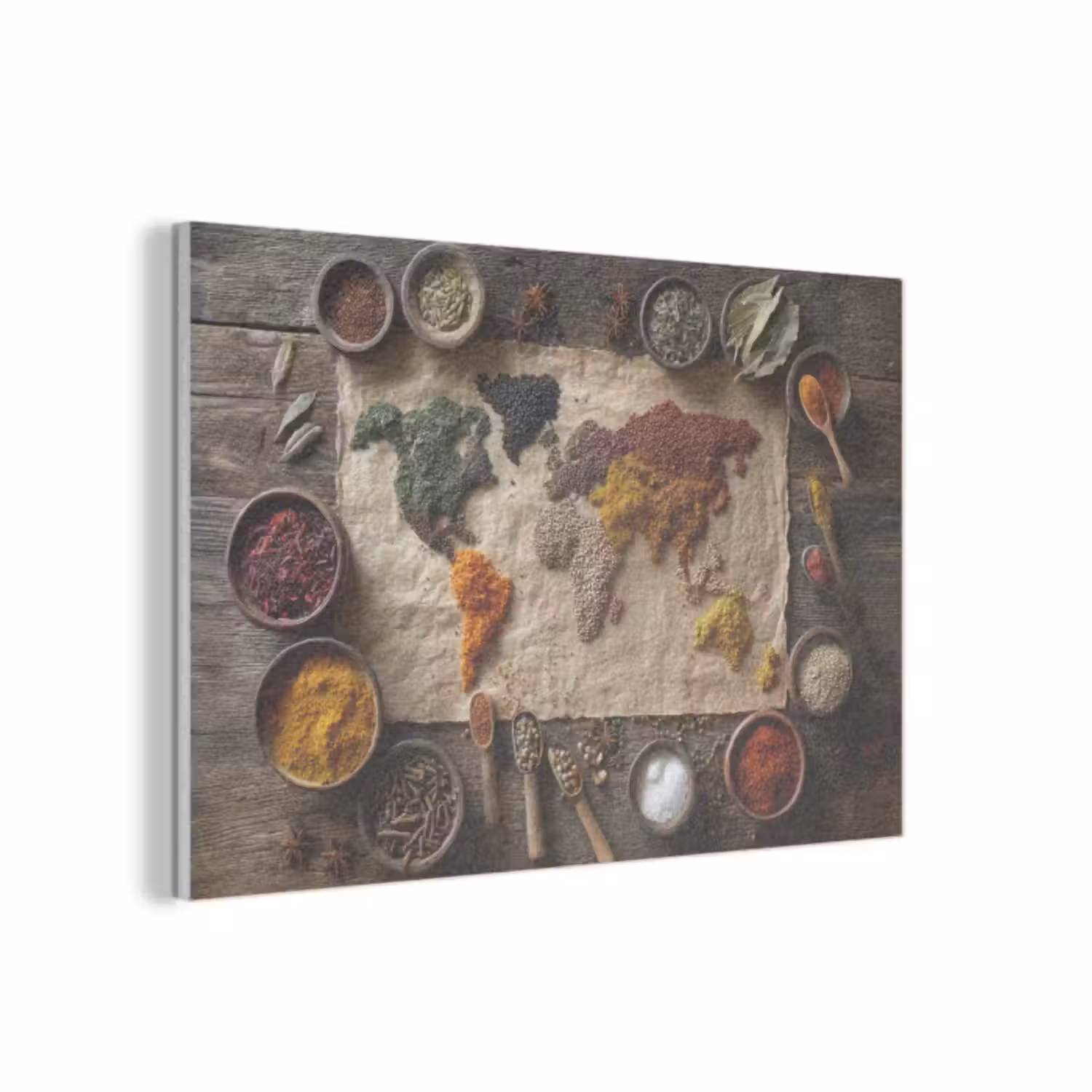 Akustikbild - Weltkarte - Gewürze - Farbenfroh