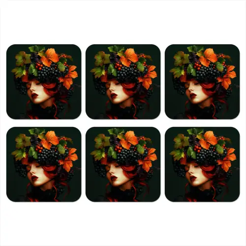 Vrouw - Rood - Groen - Druiven onderzetter kurk middel -3d