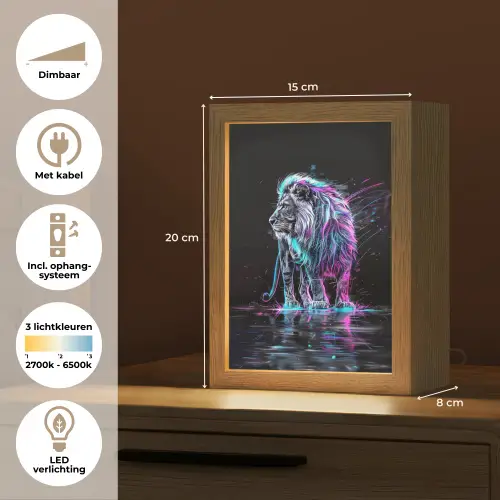 Leeuw - Kleuren - Zwart - Dieren Light Box met kabel klein -USP_NL