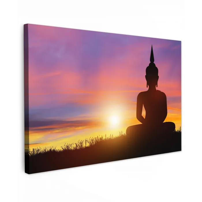 Boeddha silhouet bij zonsopgang Tuinposter op houten frame 2 cm dik klein -3d