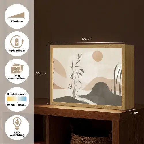 Japandi - Landschap - Beige Light Box met batterij (Wandlamp) middel -USP_websiteoverzichtNL