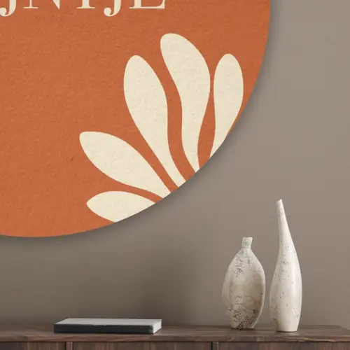 Oranje - Wijntje - Quote Akoestische PET Vilt - Rond klein -sfeer5_closeup
