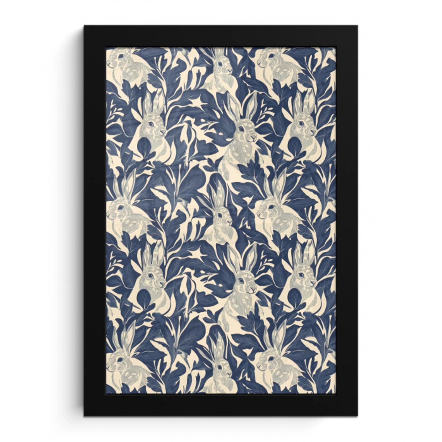 Hazen - Bladeren - Patroon - Blauw - Beige fotolijst zwart zonder passe partout klein 224 -3d