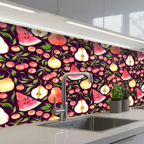 Donker - Bladeren - Fruit - Patroon keuken achterwand 2 middel 871 -3d_schuin