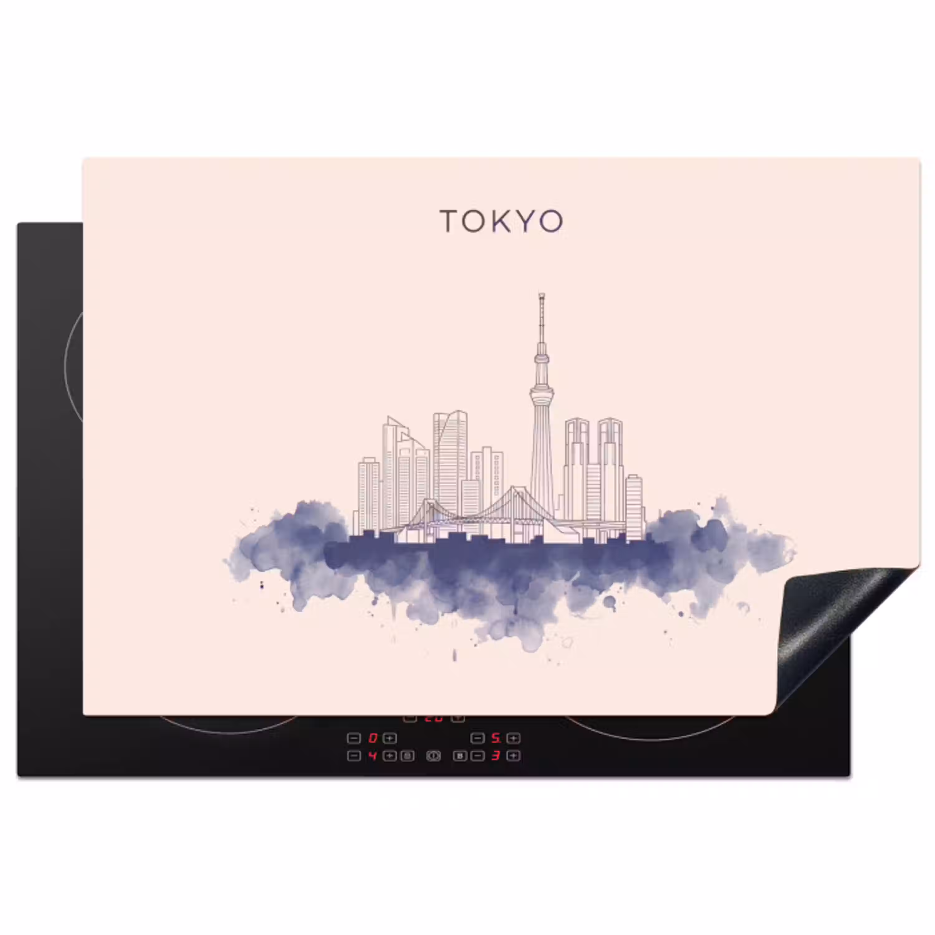 Tokyo - Skyline - Stad - Abstract - Blauw Inductie beschermer vinyl 3mm klein -3d