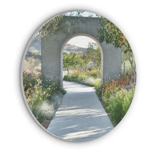 Doorkijk - Pad - Beton - Landschap Akoestische PET Vilt - Rond klein -3d