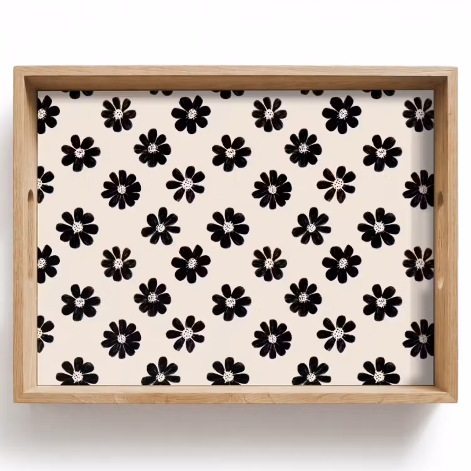 Tablett - Grafik - Gänseblümchen - Schwarz - Beige