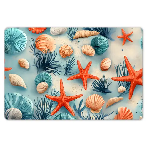 Zeesterren - Schelpen - Illustratie - Zand Placemat vinyl groot -zzsfeer1_Kitchenyeah-website