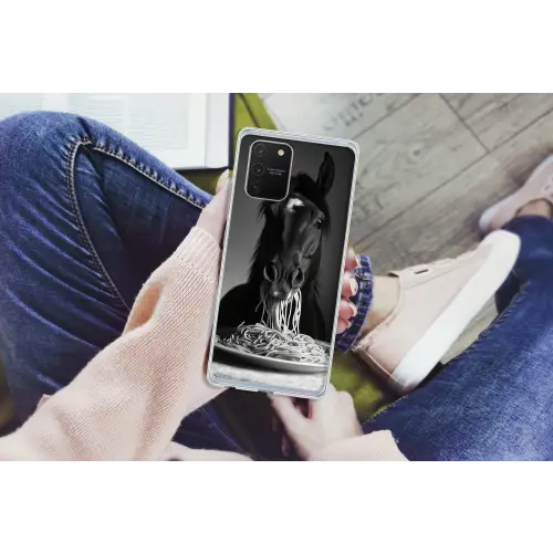 Paard - Bord - Pasta - Tafelkleed - Zwart Wit - Dieren Telefoonhoesje Samsung Galaxy S10 Lite klein -handS10Lite