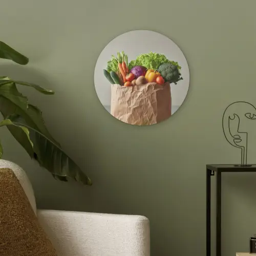 Papieren - Boodschappen - Groente - Kleurrijk Akoestische PET Vilt - Rond klein -sfeer2