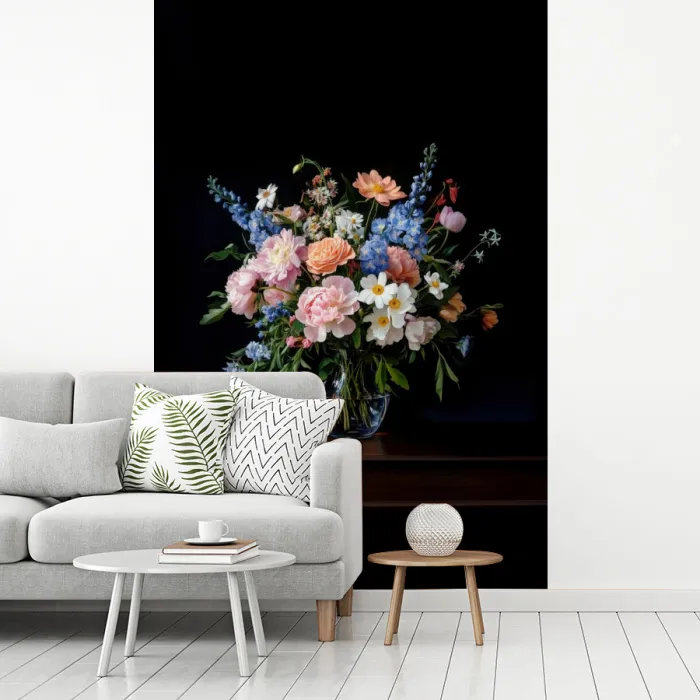 Pastel - Bloemen - Glazen - Vaas fotobehang vinyl groot -woonkamer