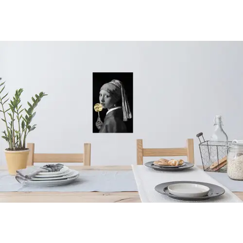 Meisje met de parel - Johannes Vermeer - Lolly - Goud Muursticker klein -eettafel