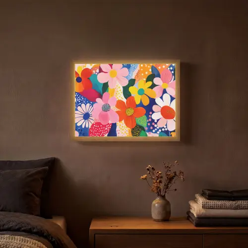 Bloemen - Kleurrijk - Stippen Light Box met batterij (Wandlamp) middel -sfeer4