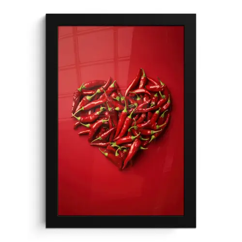 Pepers - Rood - Hart fotolijst zwart zonder passe partout klein -3d